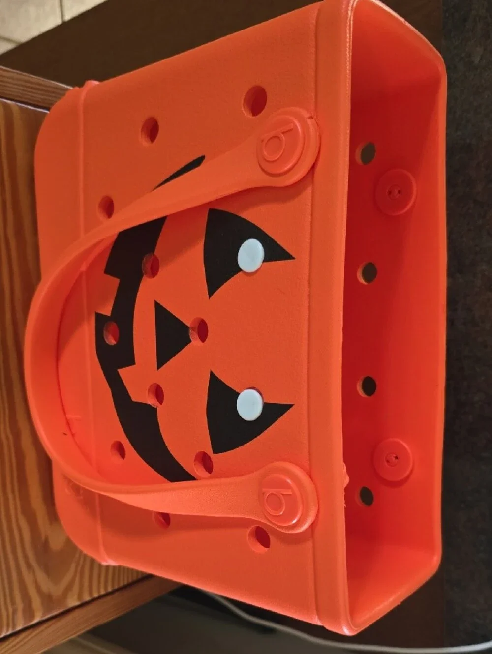 BITTY BOGG BAG Bright Orange Tote with Black Pumpkin Face